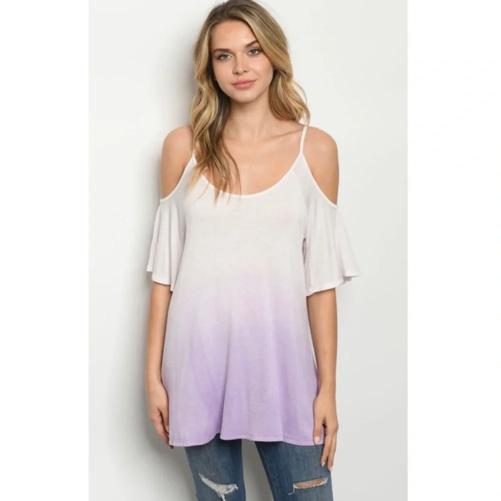 Lavender Ombré Cold Shoulder Top - Picture 2 of 3